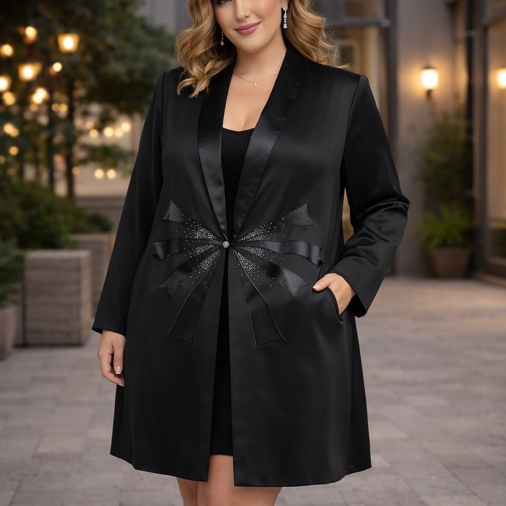 Evening Jacket Formal Satin‎ Applique Art Deco Style 2X Park Fashion USA